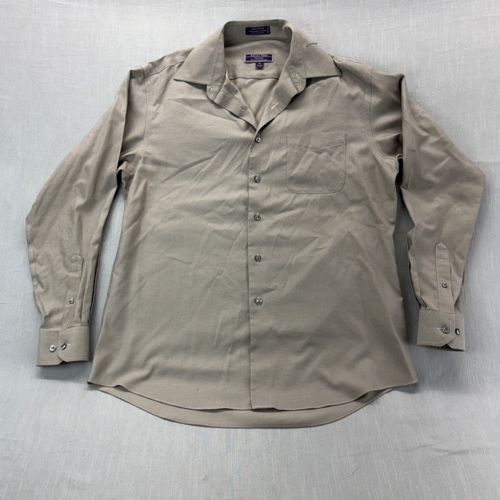 Roberto Villini Dress Shirt Mens 16 34-35 Non-Iron Travel Collection Tan Cotton